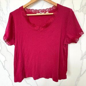 Derek Heart Plus Womens Dark Pink T-Shirt Size 2X Lace Trim Top